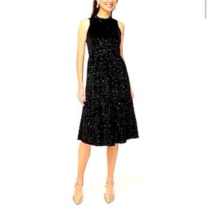 NWT J. Crew Velvet Dress Tiered Sparkle Ruffle High Neck Sleeveless Holiday Midi